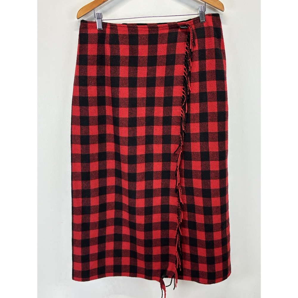 Vtg Liz Claiborne Blanket Maxi Wrap Skirt Women's 14 Red Black Buffalo Check 90s